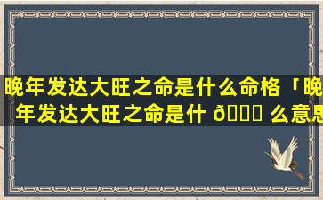 晚年发达大旺之命是什么命格「晚年发达大旺之命是什 🍁 么意思」